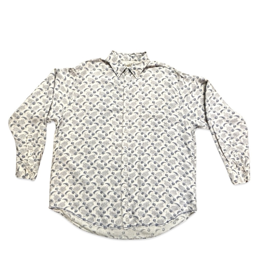CARIBBEAN MENS FLORAL LINEN LONG SLEEVE BUTTON DOWN!